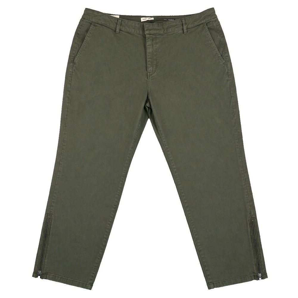 Warp and Weft Women's 24 Green Crop Pants Stretch Ankle Zip